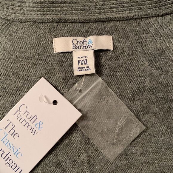 NWT Croft & Barrow Gray Cotton Blend Pockets Cardigan Open Front Size XXL P - Picture 10 of 11